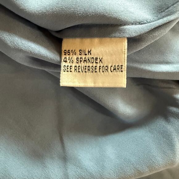 Talbots 14 Blue Satin Stretch Silk Button Front Blouse - Picture 7 of 7